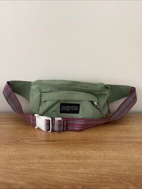 Jansport Sage Green Waist Pack with Multicolor Woven Strap